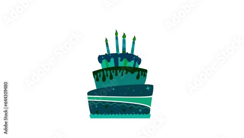 Birthday cake animation. cake animation. whitescreen background. happy birthday cake. 4k video of birthday cake. Happy Birthday Background. Animated birthdays cakes with candle photo