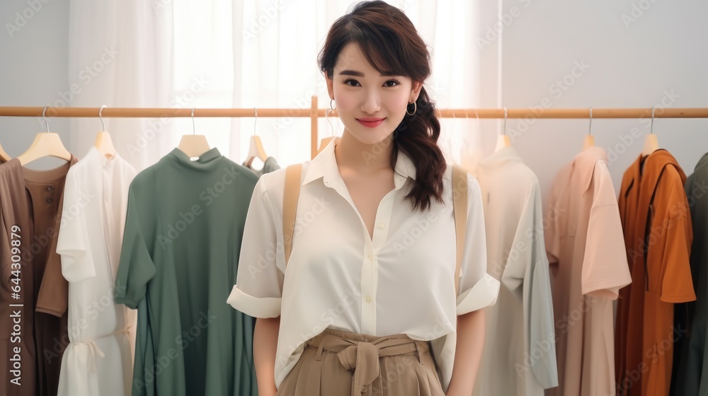 Portrait of Young Asian woman, Fashion designer tailor standing in garment workshop, Seamstress. Portrait of Young Asian woman, Fashion designer tailor standing in garment workshop, Seamstress.
