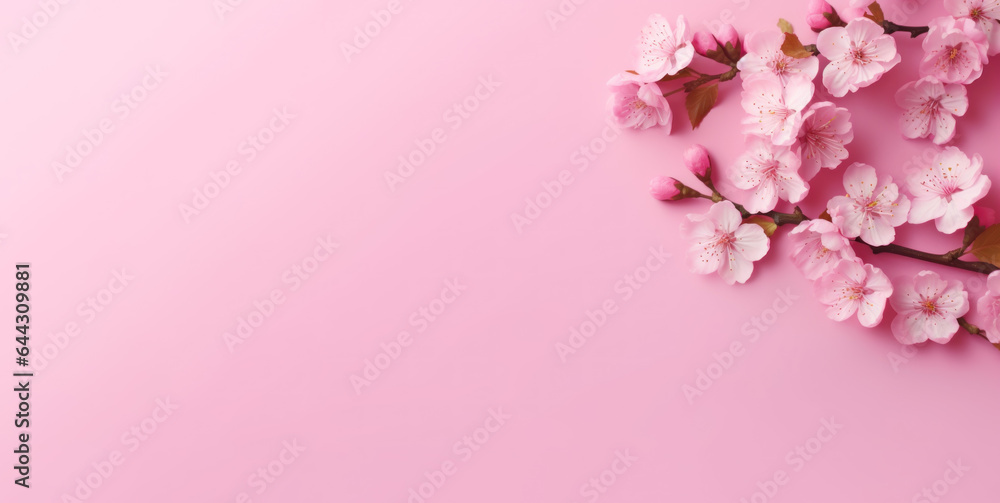 japan  cherry blossom on pink background, copy space area eomantic concept