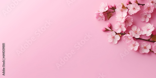 japan  cherry blossom on pink background, copy space area eomantic concept