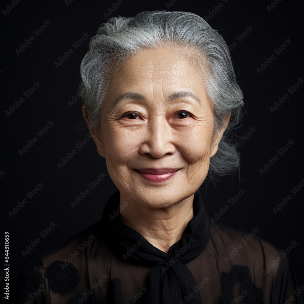 portrait of a senior asian woman with gray hair