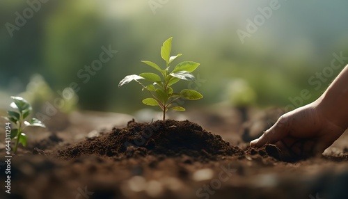 Person's hands planting a tree, concept of ecology and environmental care, close-up

