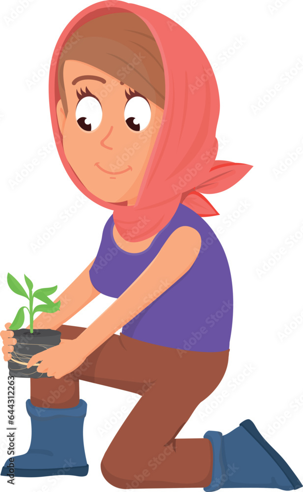 Woman hold seedling. Gardener with green plant sprout Woman hold seedling. Gardener with green plant sprout