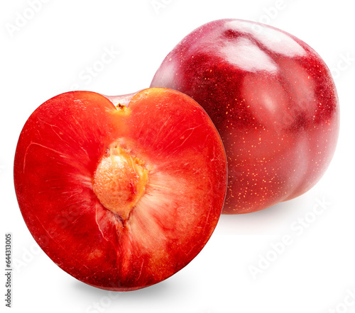 Plum fruit on white background, Red Plums Isolate in white with clipping path.