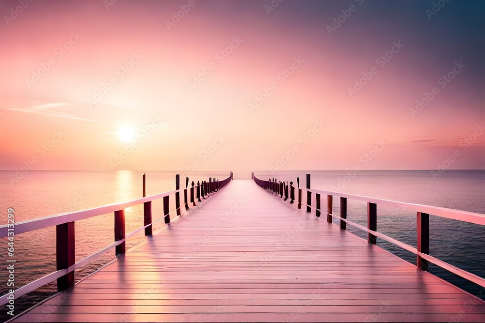 Obraz premium pier at sunset generated by AI