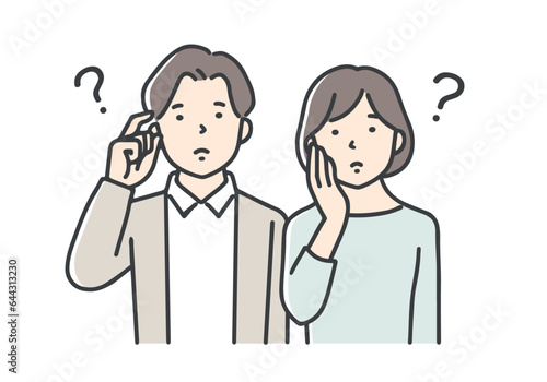 考え事をする若い夫婦・カップル／上半身