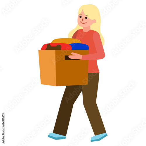 Woman carrying box flat illustration