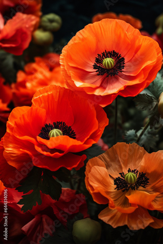 .Red poppies close up