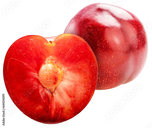 Plum fruit on white background, Red Plums Isolate in white PNG File.