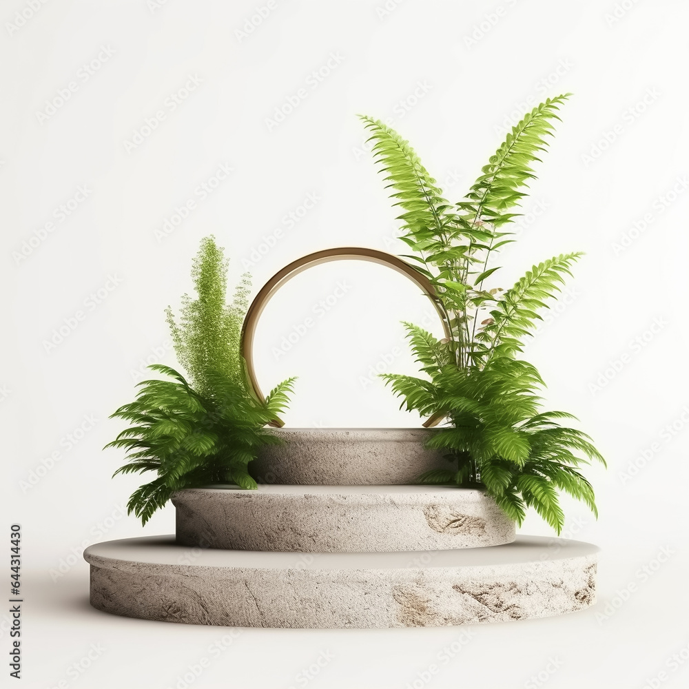 product display podium with nature green leaves for presentation design product display podium with nature green leaves for presentation design
