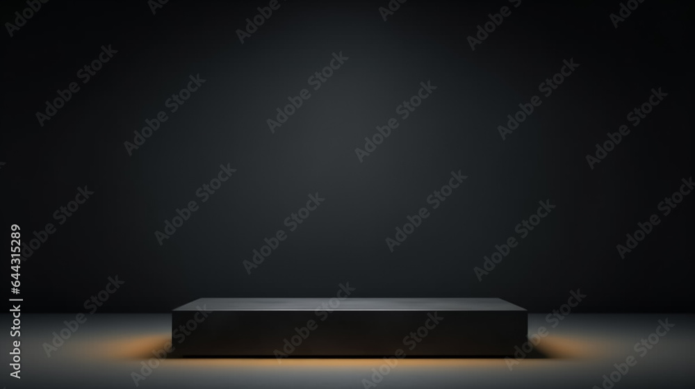 Black podium or pedestal display on dark background Black podium or pedestal display on dark background