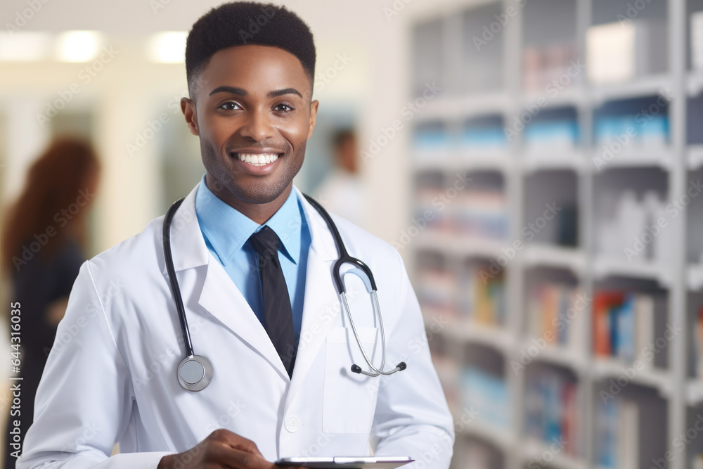 Man wearing lab coat is seen holding clipboard. This image can be used to represent research, scientific experiments, data collection, or analysis in various fields. Man wearing lab coat is seen holding clipboard. This image can be used to represent research, scientific experiments, data collection, or analysis in various fields.