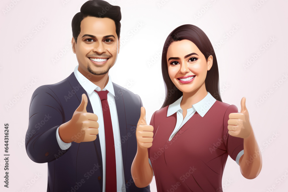 Picture of man and woman smiling and giving thumbs up. This image can be used to depict success, approval, or positive feedback in various contexts. Picture of man and woman smiling and giving thumbs up. This image can be used to depict success, approval, or positive feedback in various contexts.