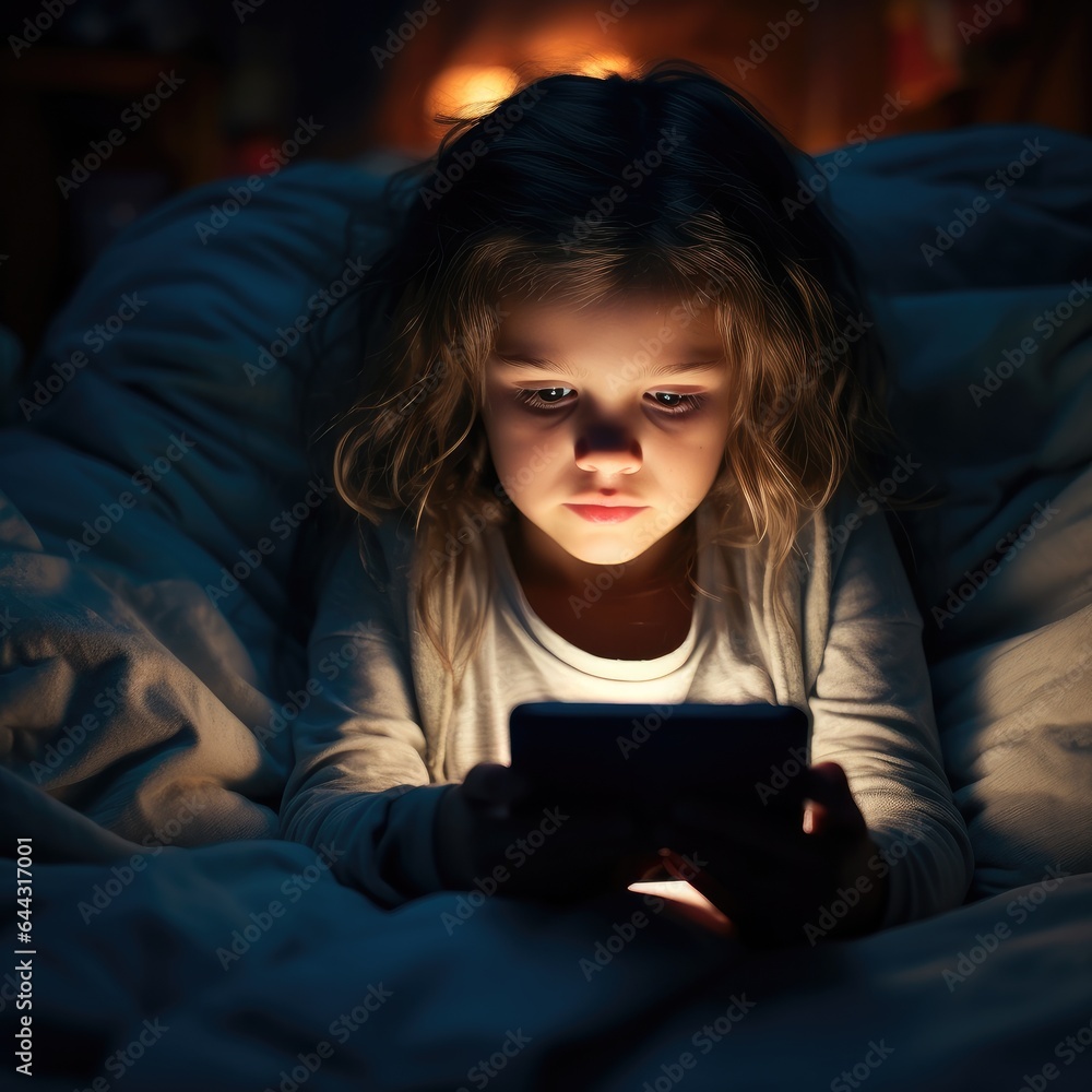 Little girl playing games on mobile phone in his bed. Little girl playing games on mobile phone in his bed.