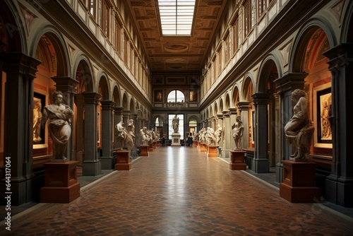 Famous Uffizi Gallery in Florence, Italy. Generative AI