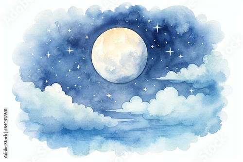 Watercolor moon in the sky. Generative AI