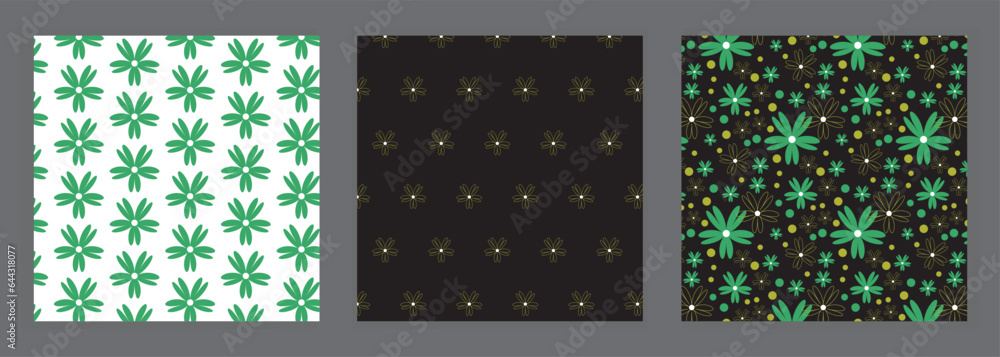 Seamless vector patterns, abstract floral background, black background, Modern stylish design, geometric shape Seamless vector patterns, abstract floral background, black background, Modern stylish design, geometric shape