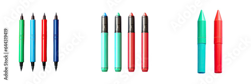 Marker pens in red green and blue on a transparent background photo