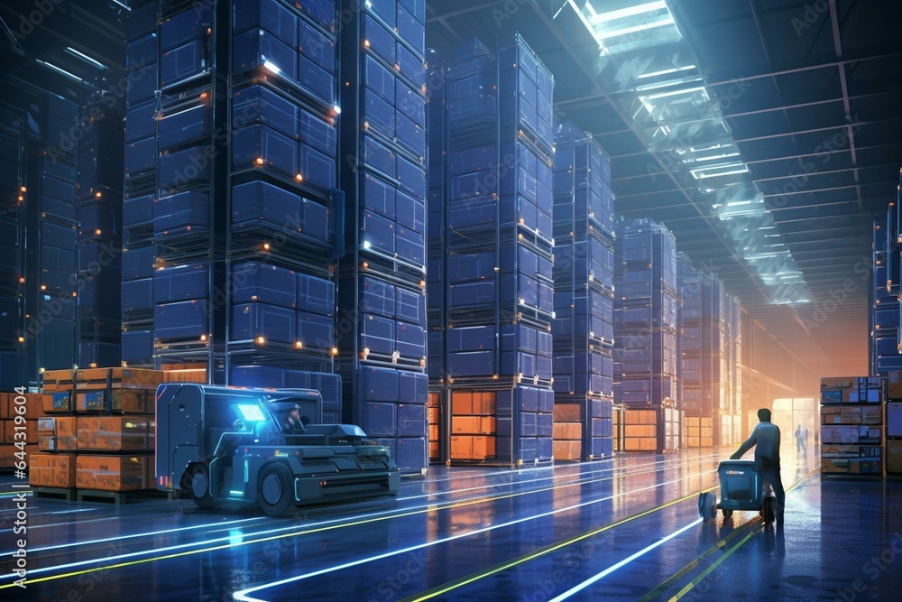 Superb hightech storage facility featuring vibrant robotic system and