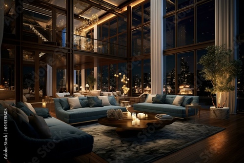 Elegant nighttime lounge with stylish interior design. Generative AI