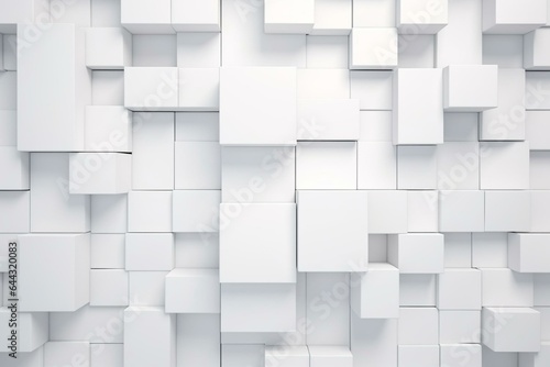 Futuristic 3D wall made of glossy white square tiles. Generative AI