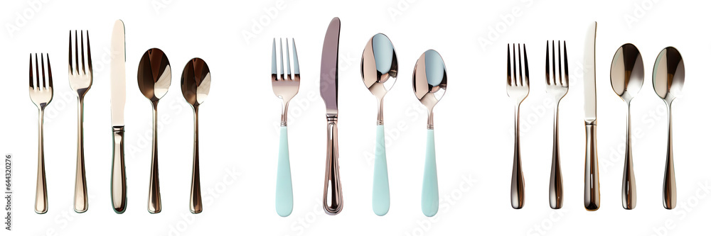 Silverware set on a transparent background with copy space Silverware set on a transparent background with copy space