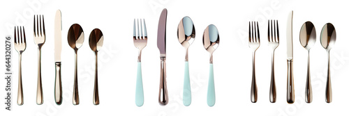 Silverware set on a transparent background with copy space