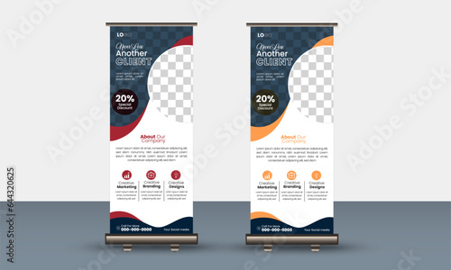 Multipurpose roll up banner template. creative design and abstract layout. print ready use for any shop ar presentation. photo