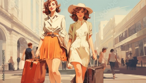 Women with suitcases for travel © cherezoff