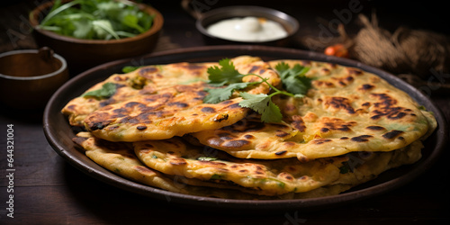 Stuffed Gobi Paratha or cauliflower paratha is a Indian flatbread. favourite breakfast or lunch menu in north India  served with curd and tomato ketchup
