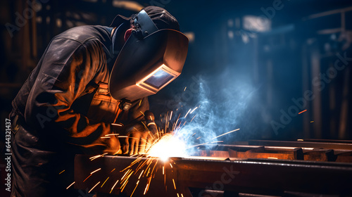 The welder is welding the various parts of the house construction in a factory.