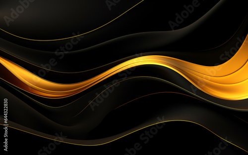 Abstract black background with golden waves