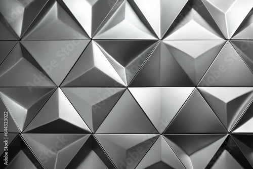 Polished, silver triangular blocks create a luxurious 3D wall background with tile wallpaper. Generative AI