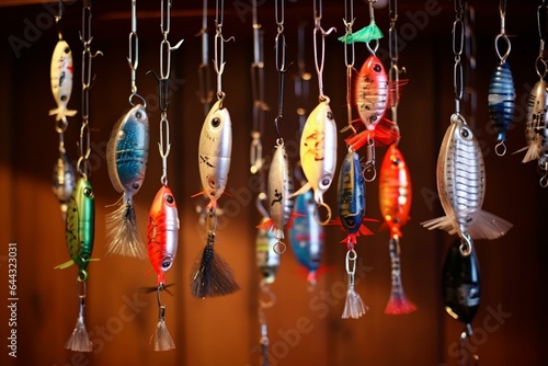 Lures employed by anglers for fish attraction. Generative AI