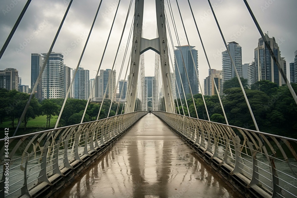 Suspension bridge over Pinheiros River in São Paulo. Generative AI