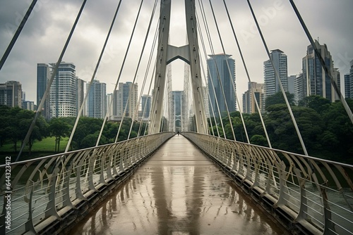 Suspension bridge over Pinheiros River in São Paulo. Generative AI photo