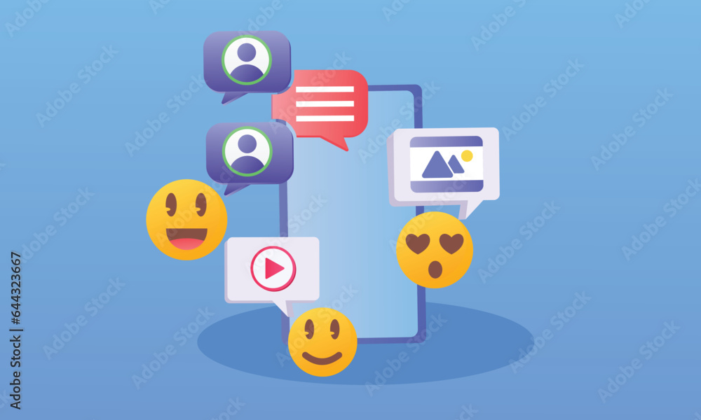 smartphone dimension with chat keyboard emoji notification icons.on blue background.Vector Design Illustration. smartphone dimension with chat keyboard emoji notification icons.on blue background.Vector Design Illustration.