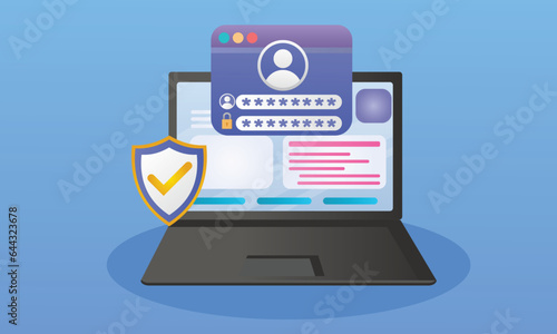 Online file server protection system concept with computer and lock.on blue background.Vector Design Illustration.