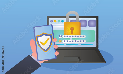 Secure Password Verification with Two-Factor Authentication SMS notification with security code.on blue background.Vector Design Illustration.