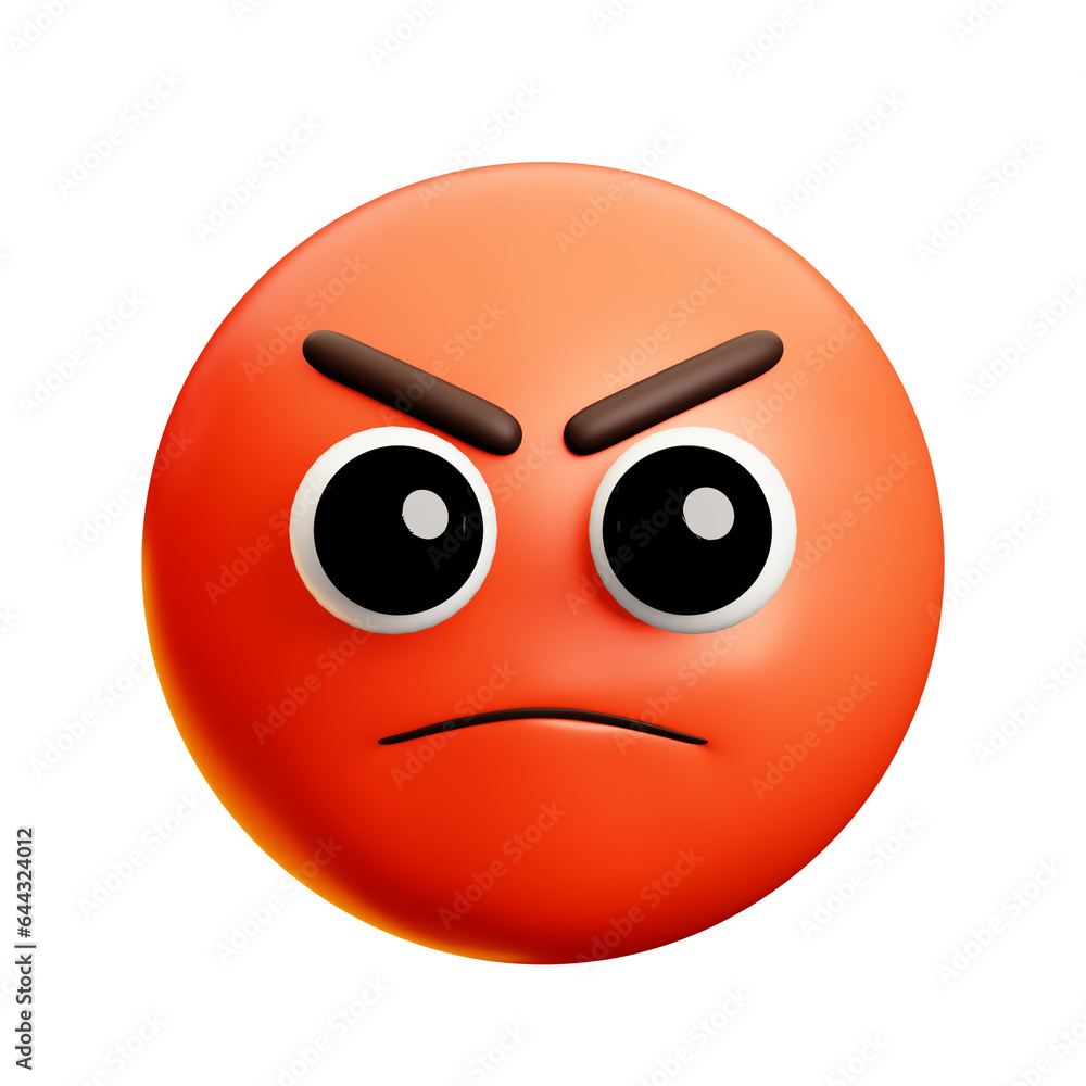 Red angry face emoji, 3d style emoticon