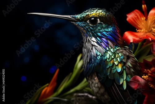 A highly detailed close-up of a hummingbird. Generative AI