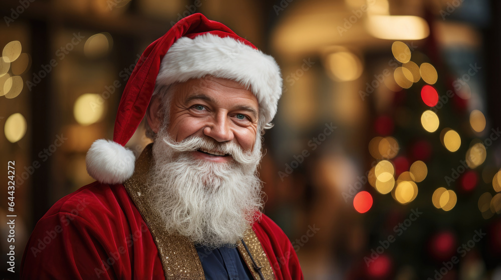 Portrait of happy Santa Claus in the city at Christmas. created by generative AI technology. Portrait of happy Santa Claus in the city at Christmas. created by generative AI technology.