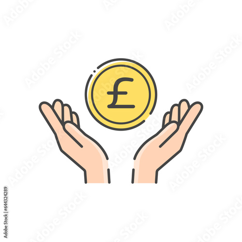£の文字が入ったシンプルなコインと人の手のアイコン- イギリスなどの通貨･ポンドのイメージ
 photo