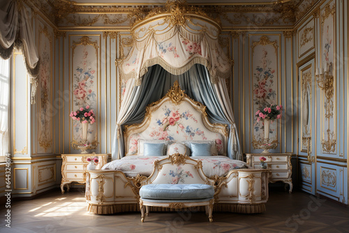 Generative AI Image of Bedroom with Luxurious Interior Design in the Palace of Versailles