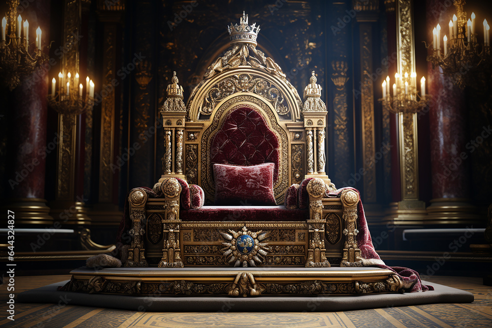 Generative AI Image of King Throne with Luxurious Gold Design in the Palace of Versailles