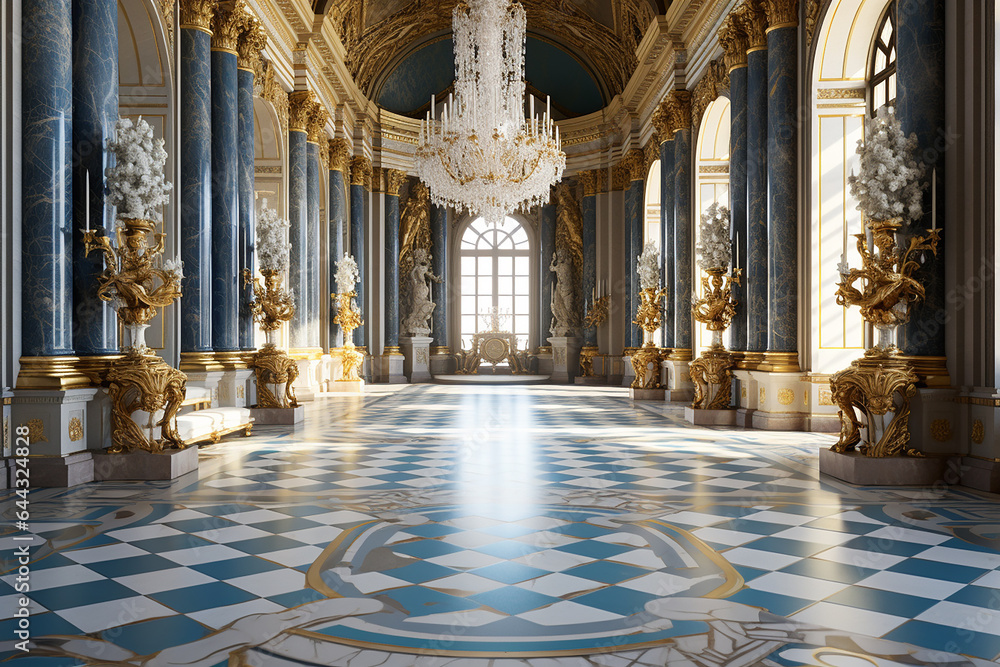 Generative AI Image of Luxury Building Interior View in Palace of Versailles - obrazy, fototapety, plakaty 