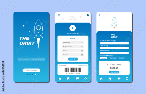 Online space tour ticket booking for mobile applications. Graphical user interface for responsive mobile applications