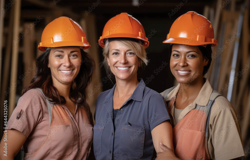 Diverse female construction workers on their workplace Diverse female construction workers on their workplace