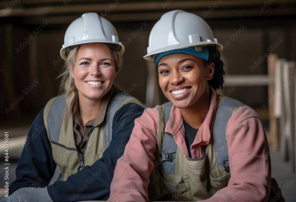 Diverse female construction workers on their workplace Diverse female construction workers on their workplace