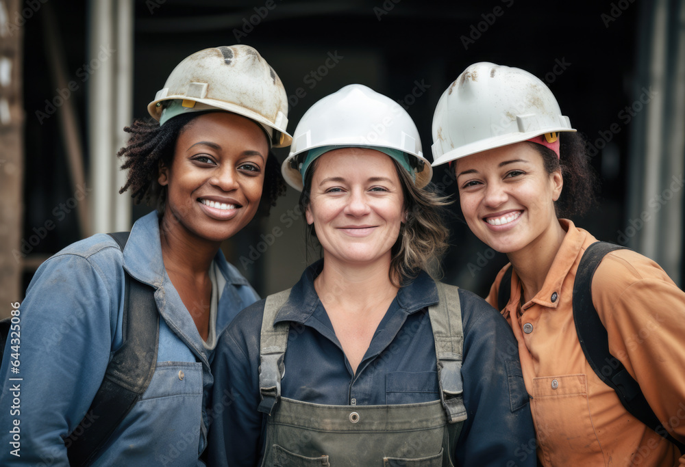 Diverse female construction workers on their workplace Diverse female construction workers on their workplace
